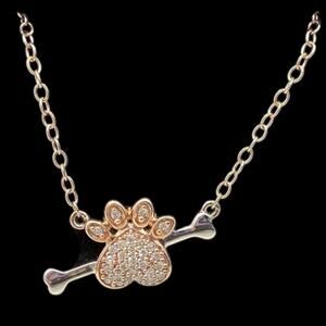 Natural Diamond Paw Print Cupid Pendant Necklace 925 Sterling Silver Dog